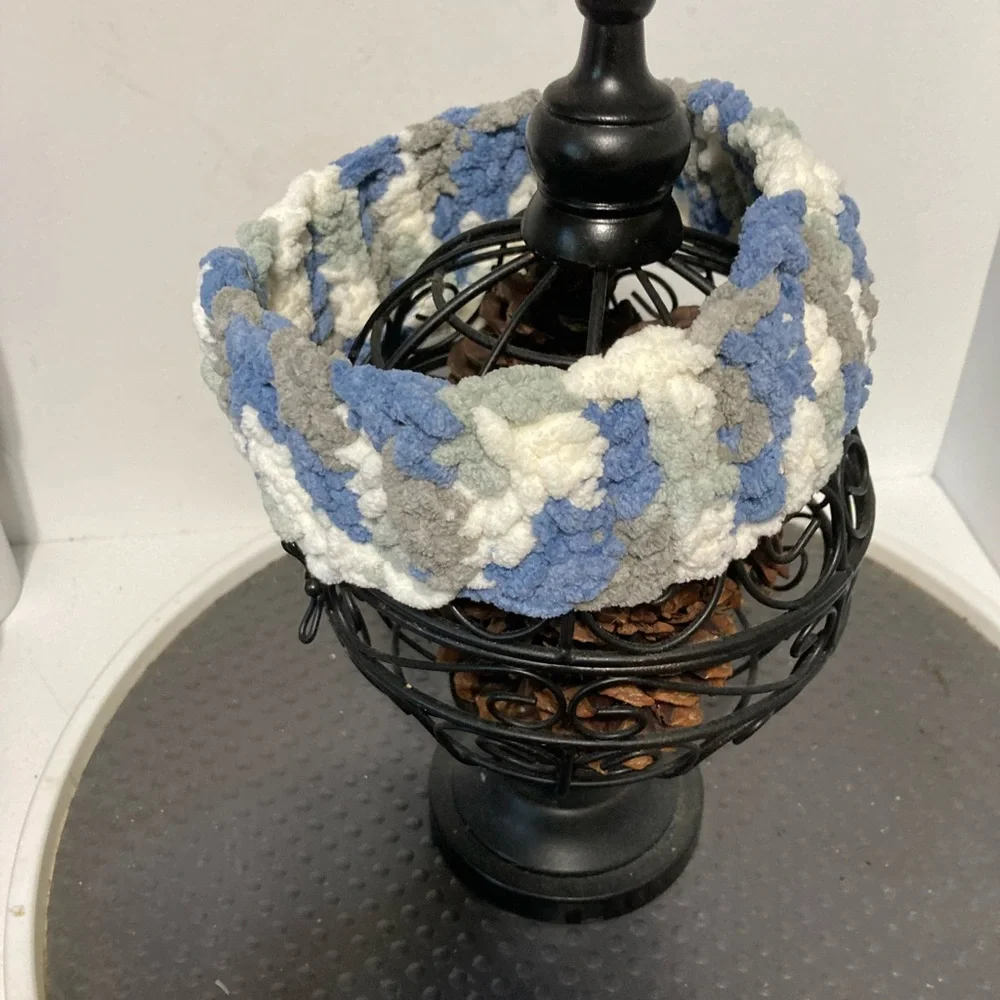 Chenille Crochet Headband Camouflage Blue Gray White 21 inches x 3 inches